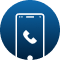 A circular blue icon with a white outline of a smartphone. In the center of the phone screen is a white telephone handset symbol, commonly used to represent mobile calling or contact options.
