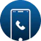 A circular blue icon with a white outline of a smartphone. In the center of the phone screen is a white telephone handset symbol, commonly used to represent mobile calling or contact options.